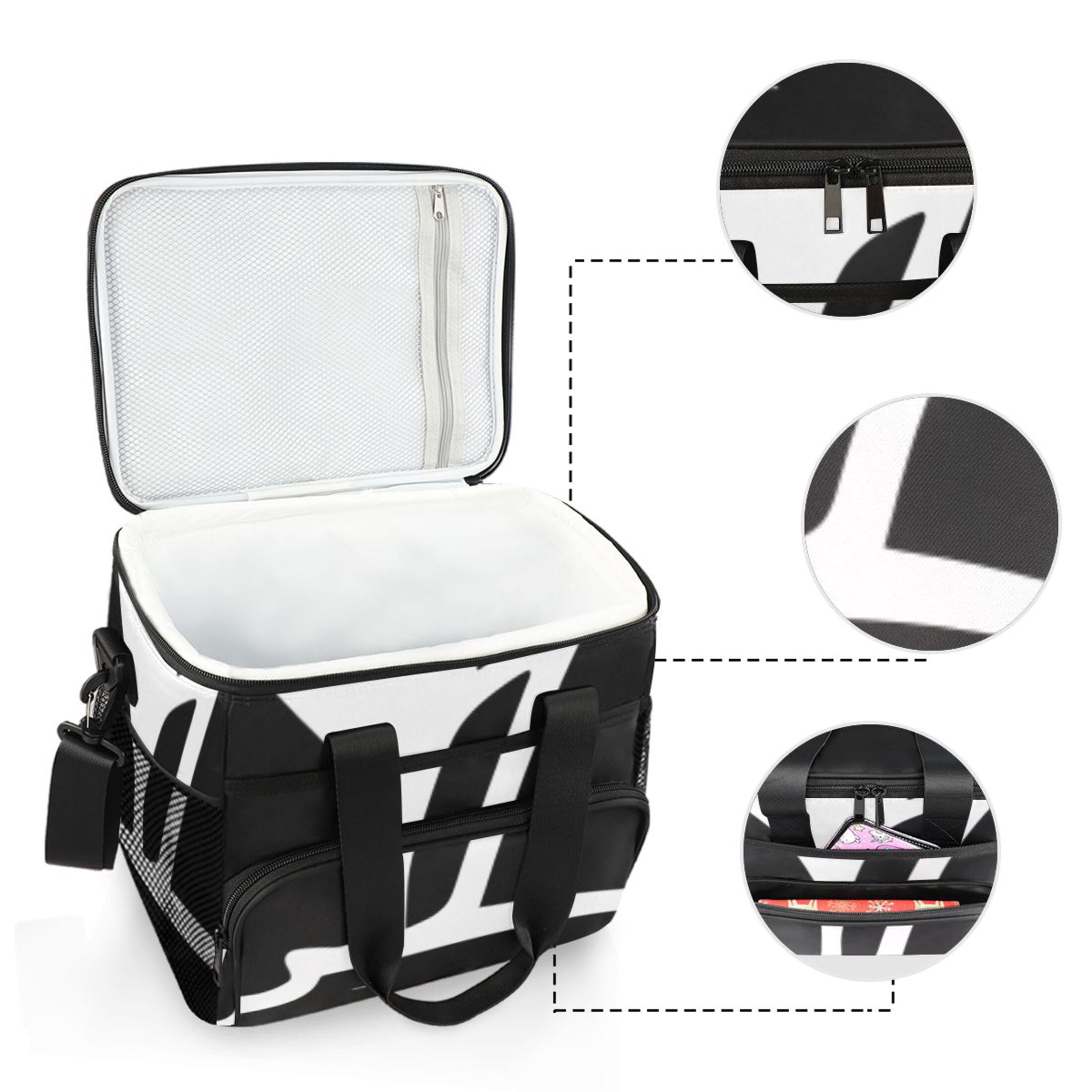 Black and White Line Shell Insulated Lunch Bag 15L Cooler Box for Women Men Work Camping Beach Travel