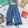 thumbnail image 3 of Lovebay Kids Girls Elastic Waist Wide-Leg Denim Pants Children Trousers Bottoms Streetwear High Waist Buttons Straight Jeans 2-8 Years, 3 of 8