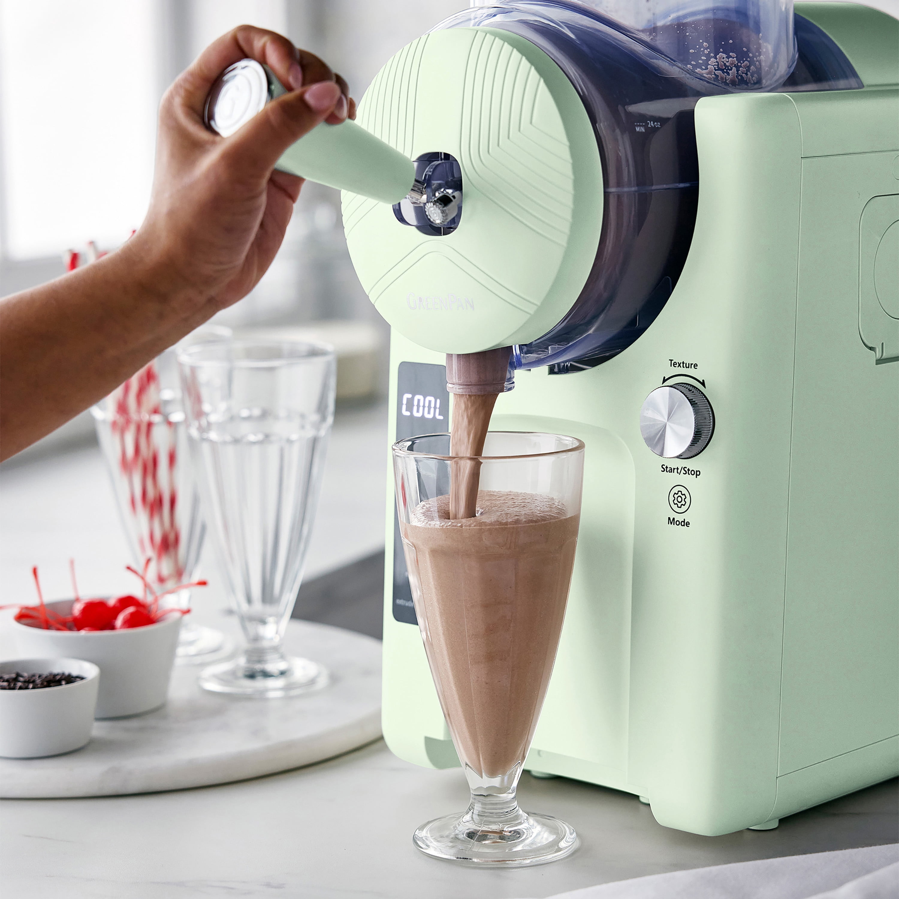 GreenPan Frost 6 Mode, Ice Cream, Frozen Drink & Milkshake Maker, No Freezer Needed, Easy Clean Parts, Green