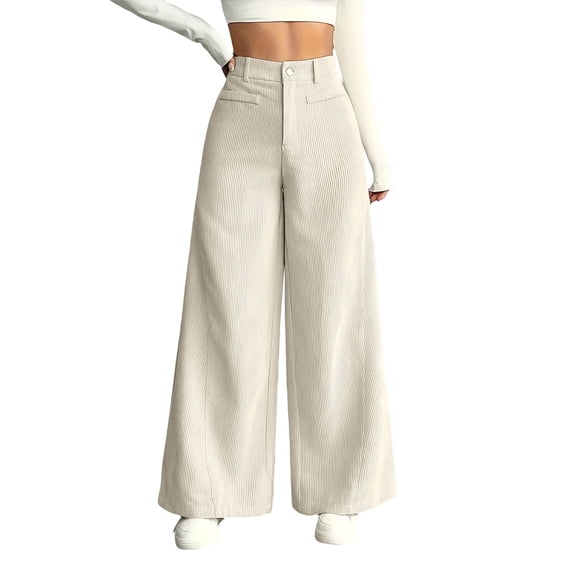 Comdrip Casual Pants for Women Pants for Women Corduroy Wide Leg Culottes Bottoms Work Trousers Loose Fit Casual Elastic Waist High Waisted Trousers Women Beige L