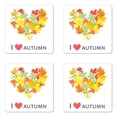thumbnail image 1 of Saying Coaster Set of 4, Colorful Seasonal Maple Leaves Group in Heart Shape with I Love Autumn Message, Square Hardboard Gloss Coasters, Standard Size, Multicolor, by Ambesonne, 1 of 2