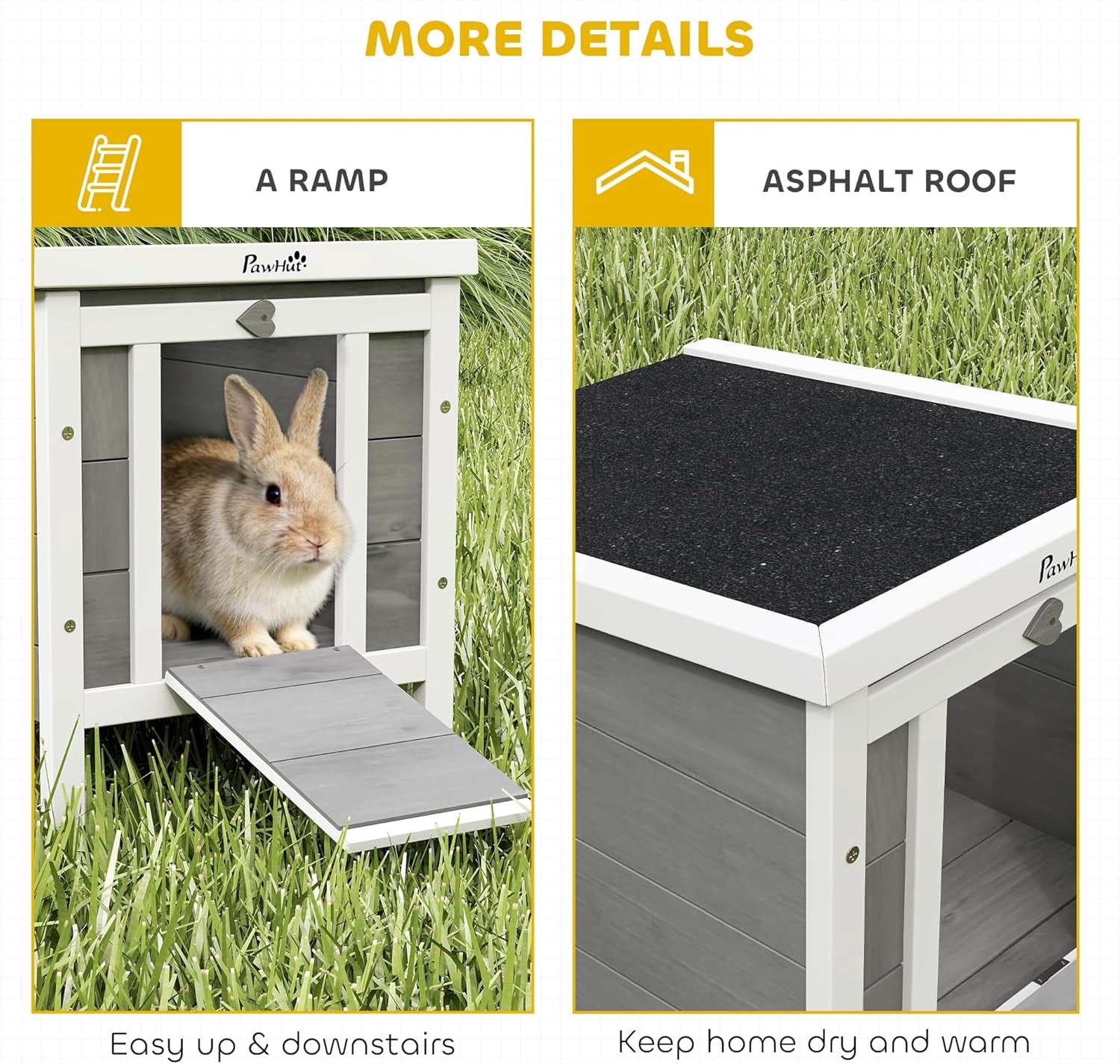 WSWJY Small Wooden Rabbit Hutch Bunny Cage Guinea Pig Cage Duck House Dog House with Openable & Waterproof Roof, for Rabbits, Chickens, Ducks, Gray