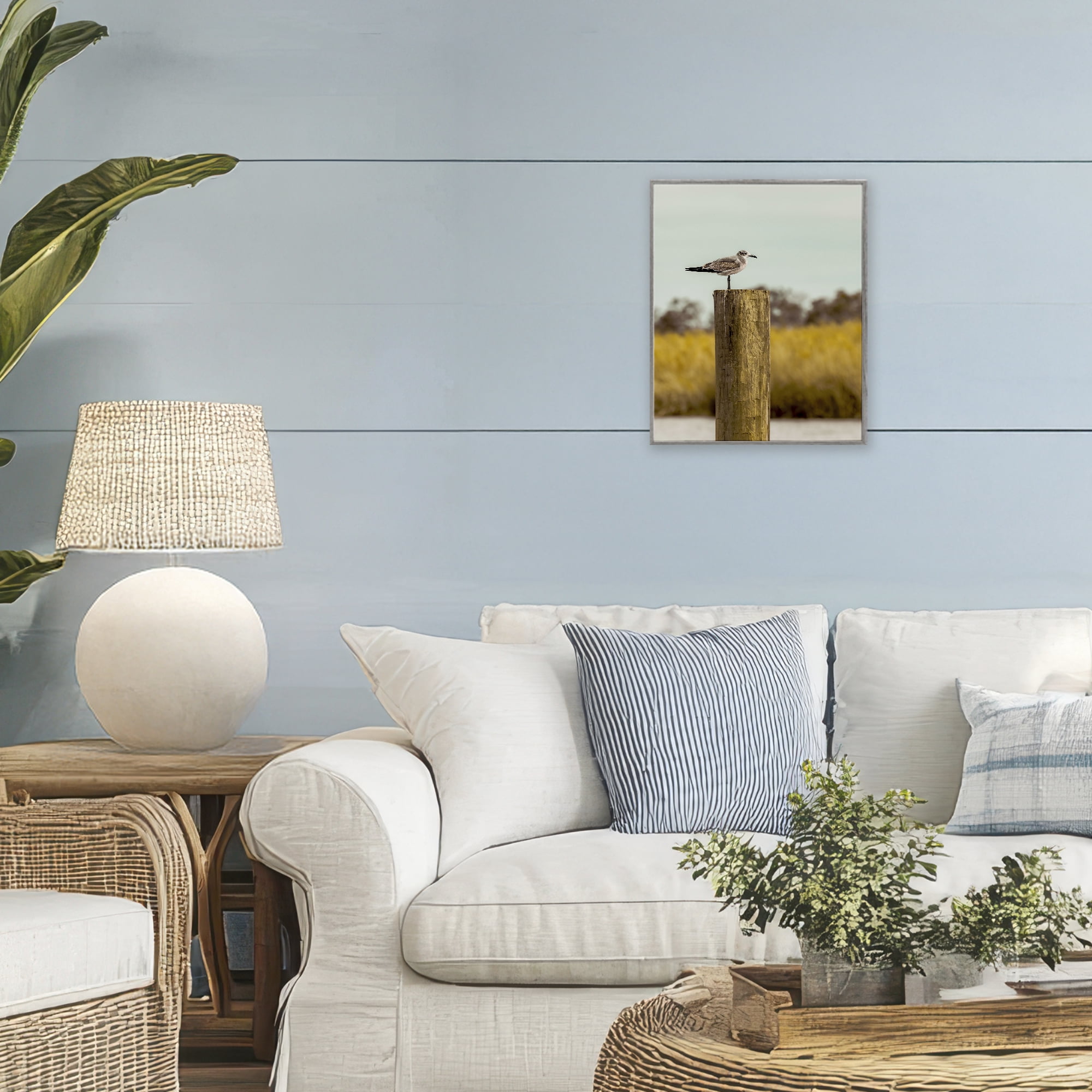 Stupell Industries Gull On Piling Gray Framed Giclee Art, design by Christy Berry