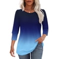 thumbnail image 6 of Ashirexll Womens Summer Tops, Short Sleeve Shirts for Women, Fashion Printed Round Neck Button 3/4 Sleeve Blouse, 6 of 7
