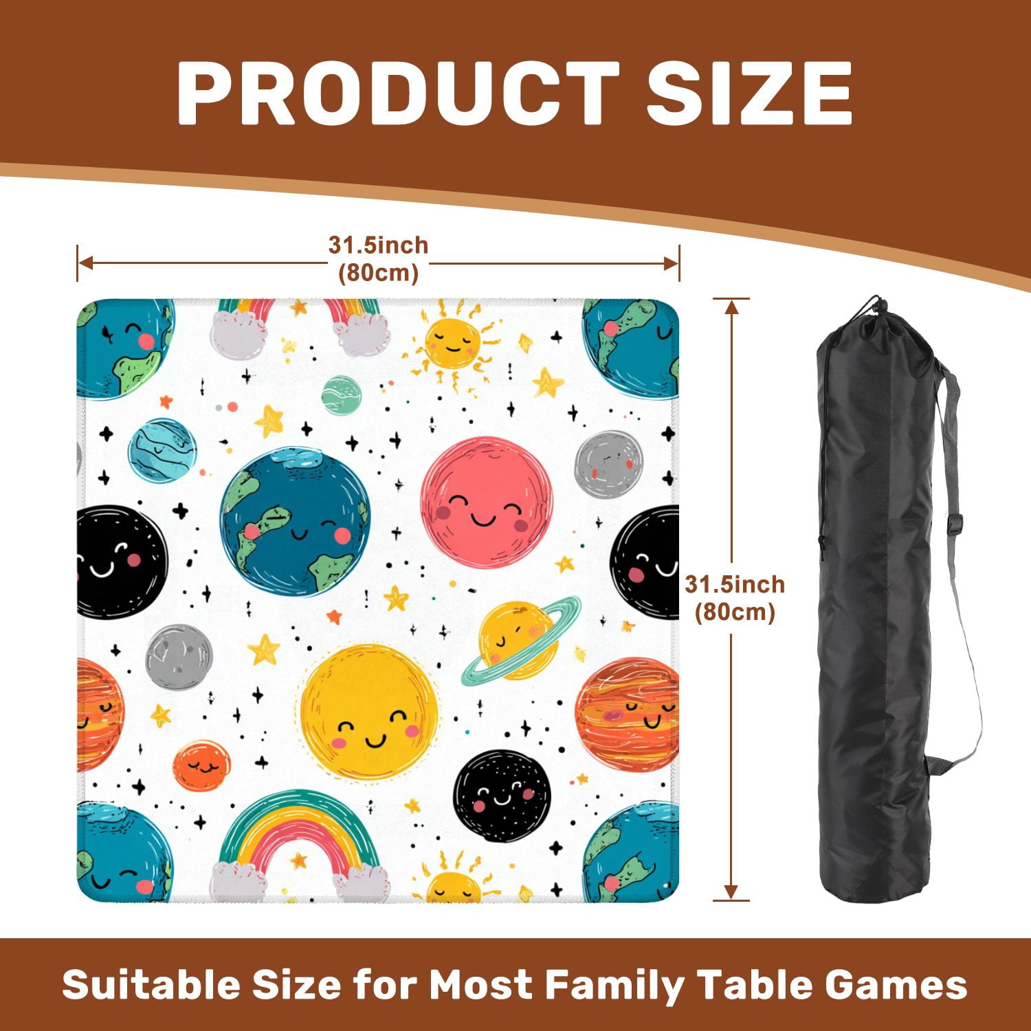 Mahjong Mat 31.5" x 31.5" Space Seamless Planets Solar System Sun Meteorite Non-Slip Noise Reduction American Mahjong Tiles Table Cover for Dominoes Poker Card Board Games Gift