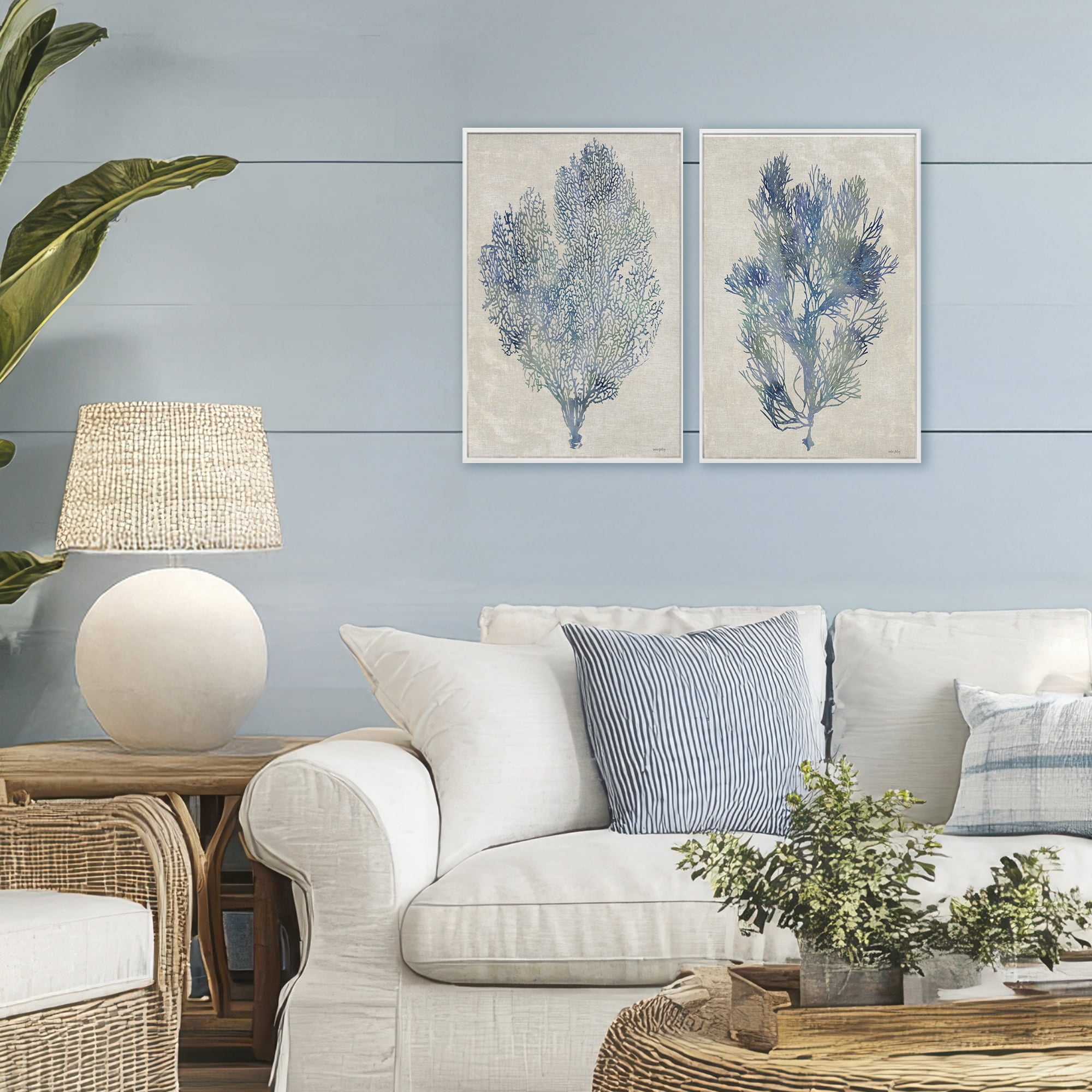Stupell Industries Fan Coral Study in Blues 2 Piece White Framed Giclee Art Set, design by Amber Sterling