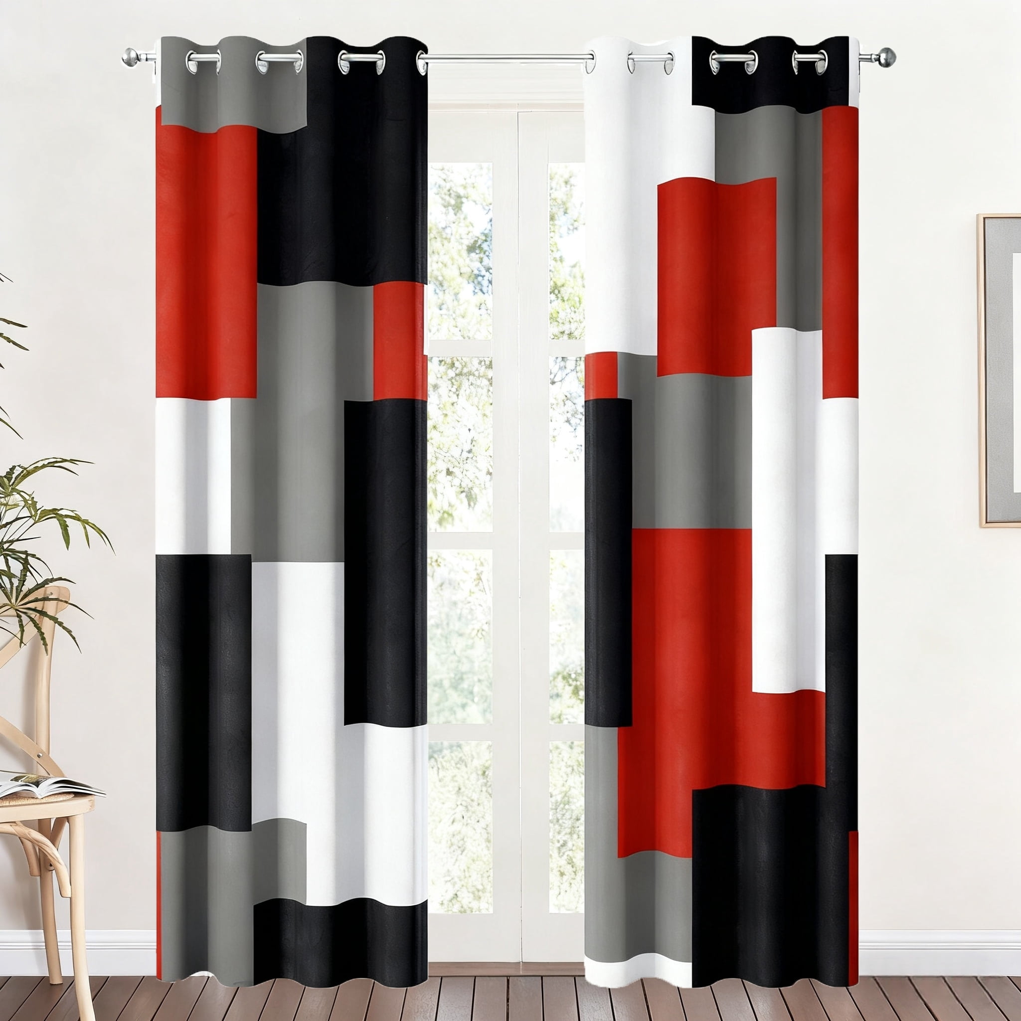 NIUBIER Blackout Curtains for Bedroom,Red and White Black Out Curtains for Living Room Modern Geometric Abstract Room Curtains, 52" x 84"