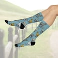 thumbnail image 2 of Retro Goat Socks Unisex Stretchy Crew | Fun Blue Gold Grey | 1 Pair, 1 Size, 2 of 5