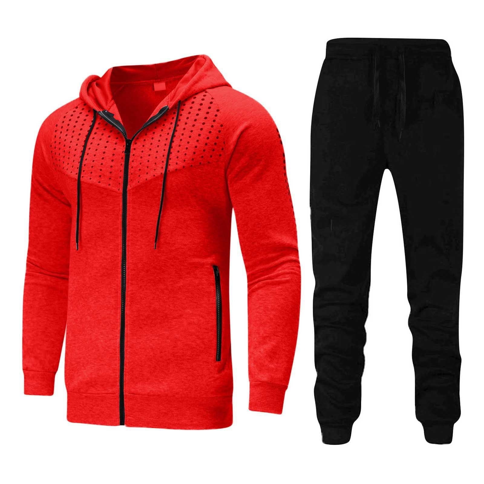 Birdeem Men s Fashion Printing Color Blocking Sports Suit Long Sleeve Hooded Coat Top Trousers Two piece Casual Suit Walmart