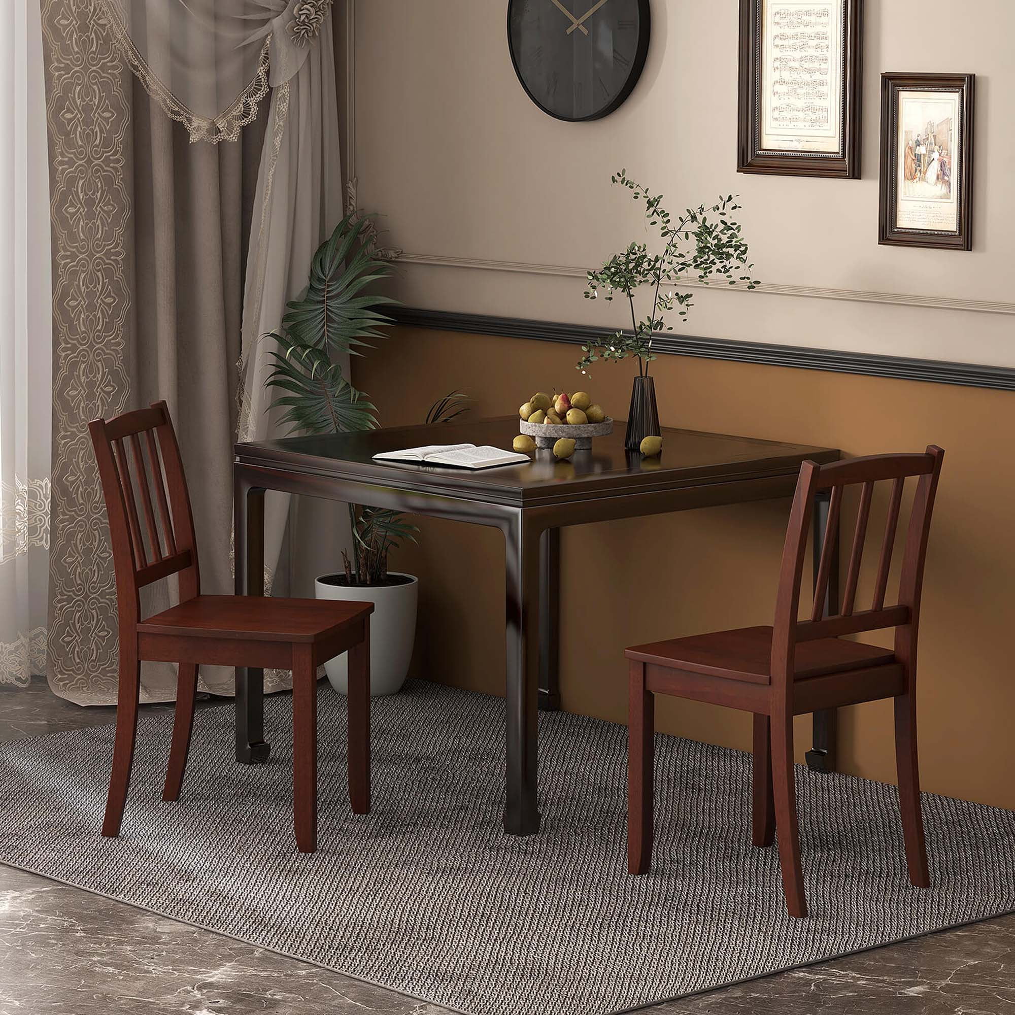 Costway Wood Dining Chair Set of 2 with Rubber Wood Legs Curved Backrest for Kitchen Brown