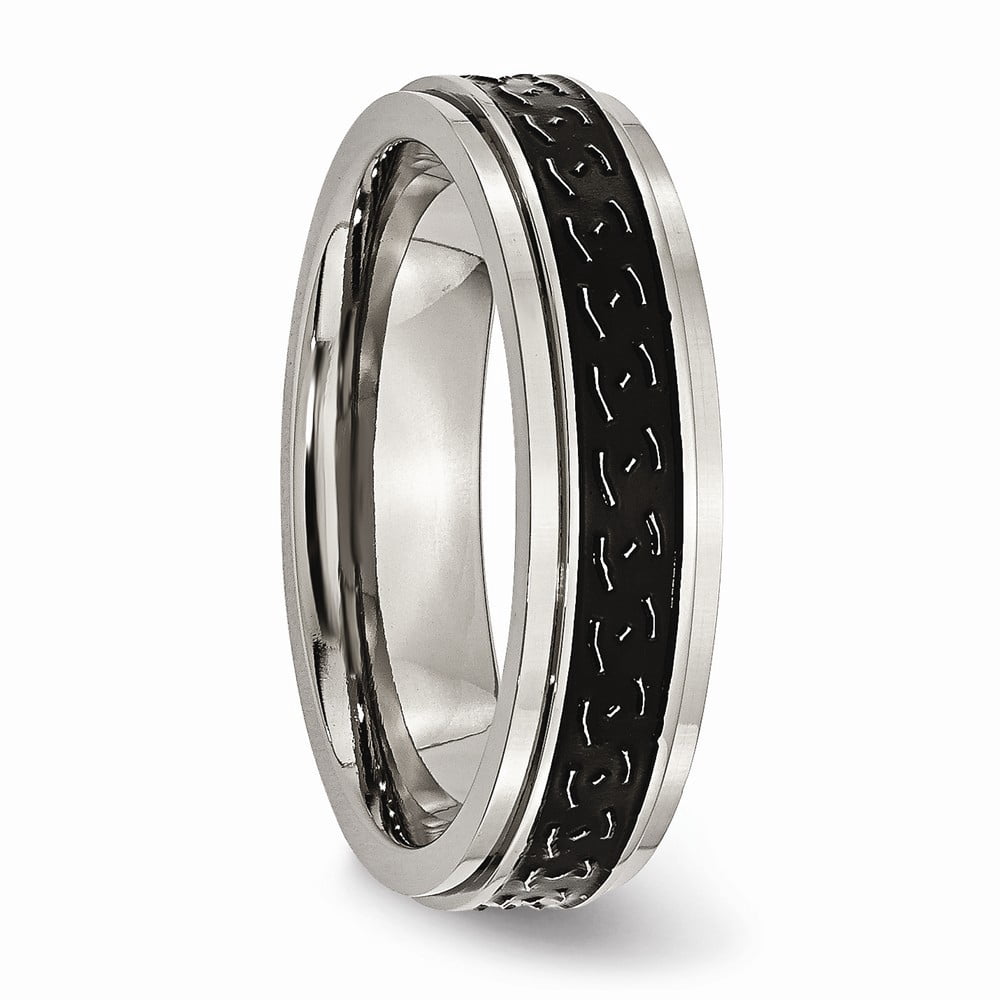 Titanium Black Enamel Braid Design 6mm Brushed Band - Size 8