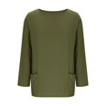 thumbnail image 4 of VISALY Women's Linen Long Sleeve Crewneck Tunic Shirt Loose Fit Casual Pullover Tops with Pockets Plain Wrinkle Free Blouses Long Blouses Dressy Casual Lightweight Spring Fall Shirts Green M, 4 of 6