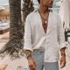 thumbnail image 3 of Vintage Cotton Linen Shirt Men Casual Long Sleeve Oversize Tops V Neck Boho Style Mens Shirts Men's Breathable T-shirt Plus Size, 3 of 5