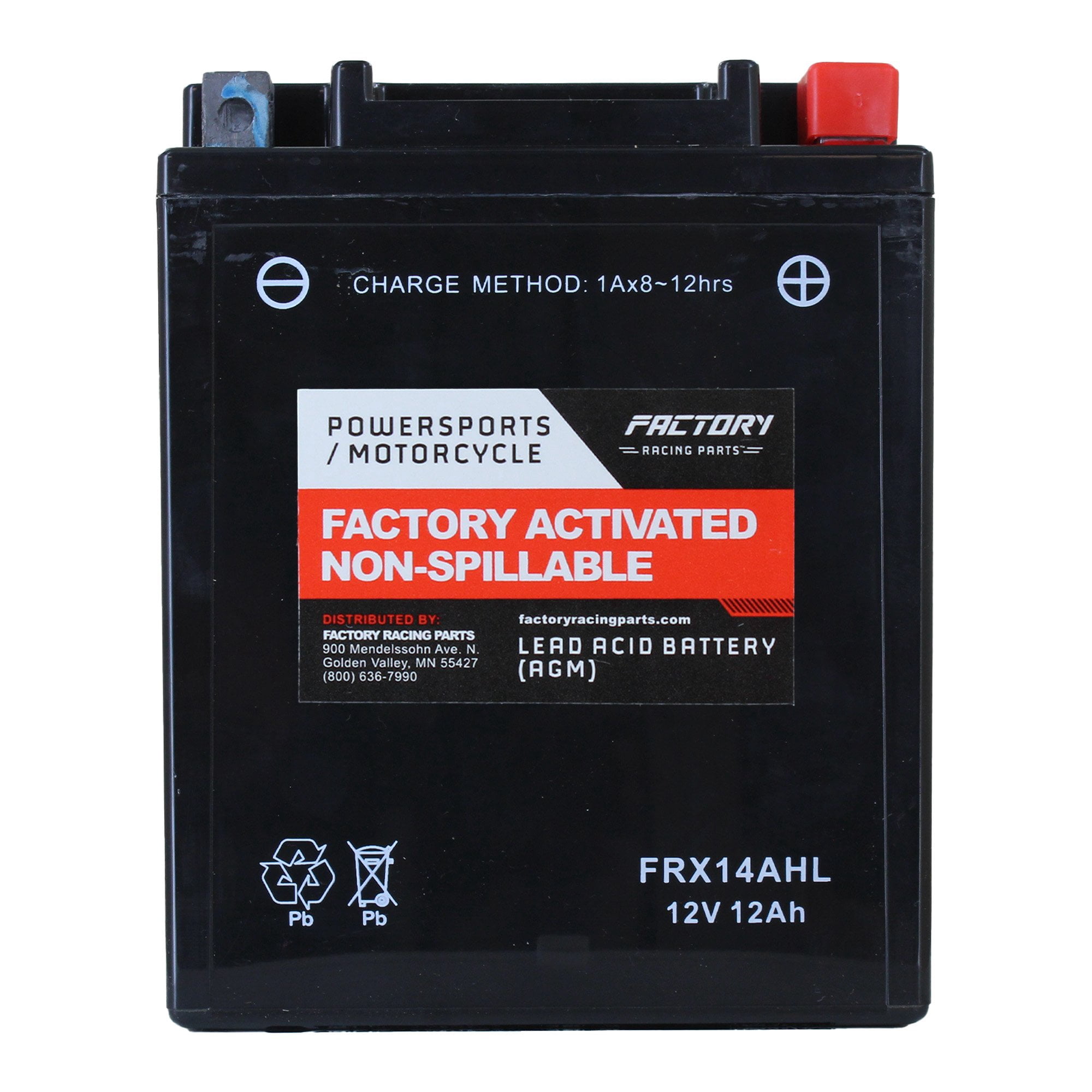 Factory Racing Parts FRX14AHL AGM Battery  Maintenance Free  Ready to Install - Compatible With Motorcycles, Snowmobiles, and Scooters YTX14AHL, YTX14AHL-BS, YB14L-A2, YB14L-B2, B14L-A1, B14L-A2