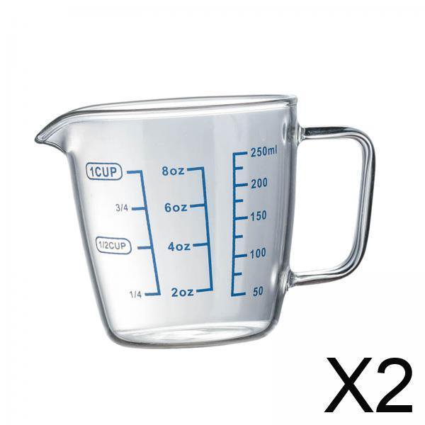 Taza medidora,Taza medidora de vidrio apta para microondas Jarra de leche,Taza de vidrio resistente al calor Jarra medidora de 250/500 ml,Taza medidora con línea de escala clara con asa,Taza