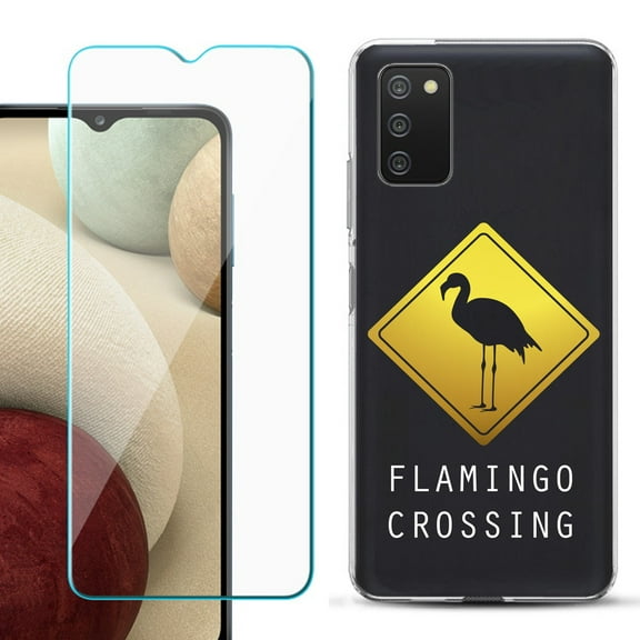 Slim-Fit TPU Fashion Phone Case for Samsung Galaxy A03s, with Tempered Glass Screen Protector, by OneToughShield ® - Flamingo