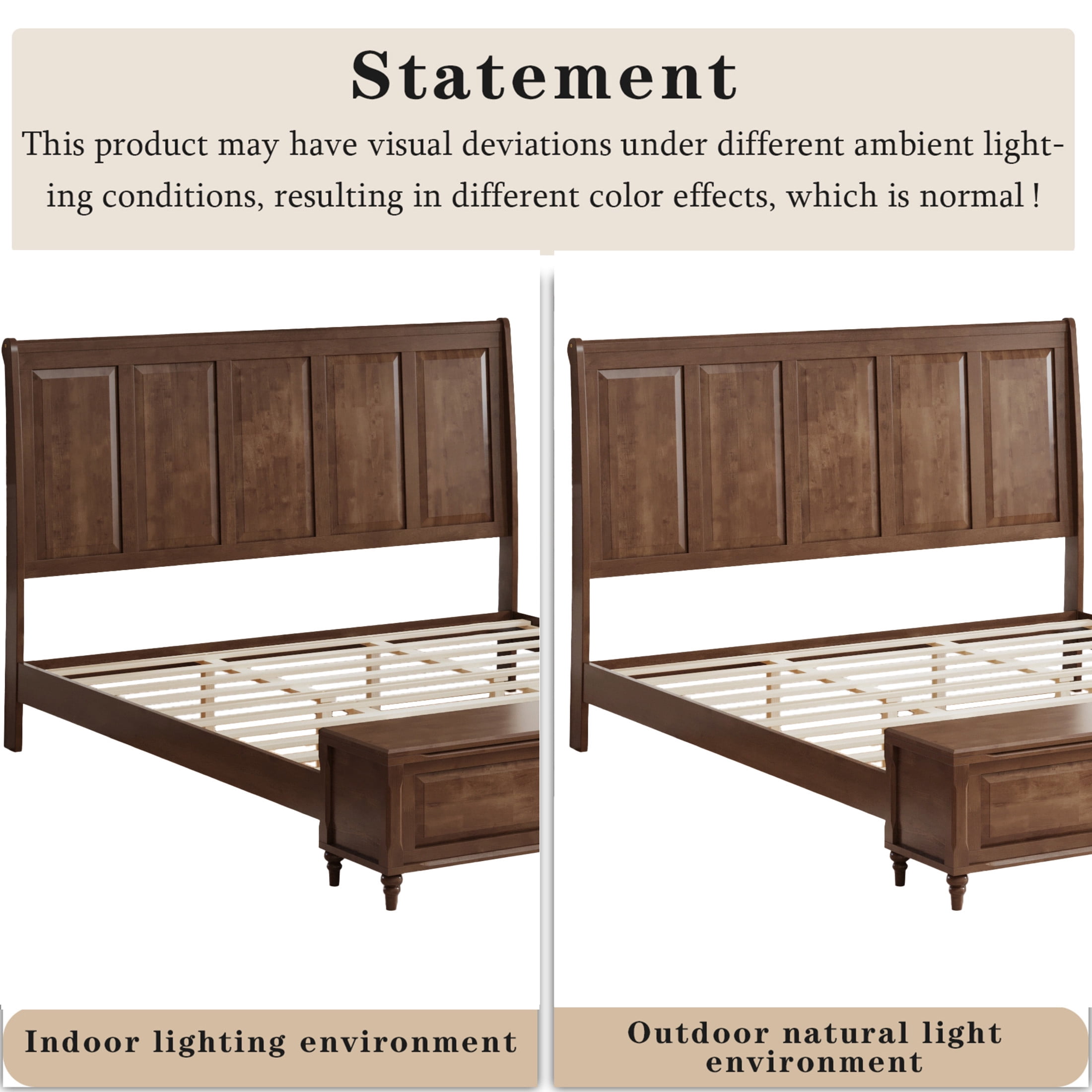 GDF Studio King Size Solid Wood Sleigh Bed with Tall Headboard and Storage Bench, Walnut