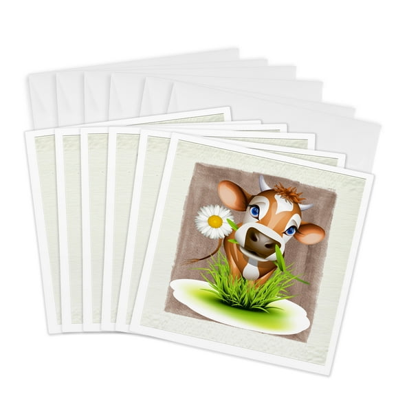 3dRose, Jersey Cow in Grass, 6 Greeting Cards with envelopes