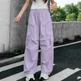 thumbnail image 2 of hlysgo Girls Parachute Pants Wide Leg Cargo Pant Y2K Streetwear Trousers with Multi Pockets Purple Purple,7-8 Years, 2 of 5
