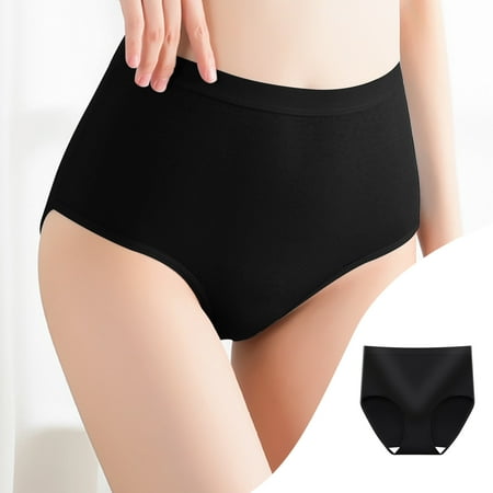 Women s High-Waisted Underwear  Comfortable Seamless Briefs  Soft Cotton Material  for Daily Wear  Leak-Proof  Anti-Bacterial  Fashionable Style  Everyday Undergarments  Plus Size Top | Black XL