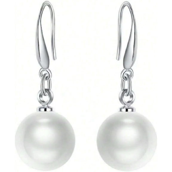 925 Genuine Sterling Elegant Silver 10mm Pearl Drop Earrings, Women's Jewelry Ear Hook Earrings[r608]