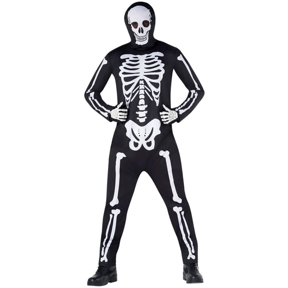 Morph Mens Skeleton Jumpsuit Adult Hooded Halloween Fancy Dress Costume Halloween Black L