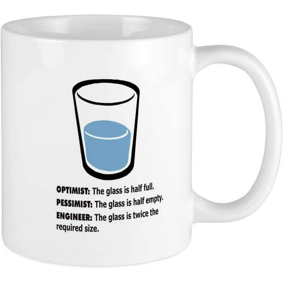 Optimist/Pessimist/Engineer Mug Ceramic Coffee Mug, Tea Cup 11 oz