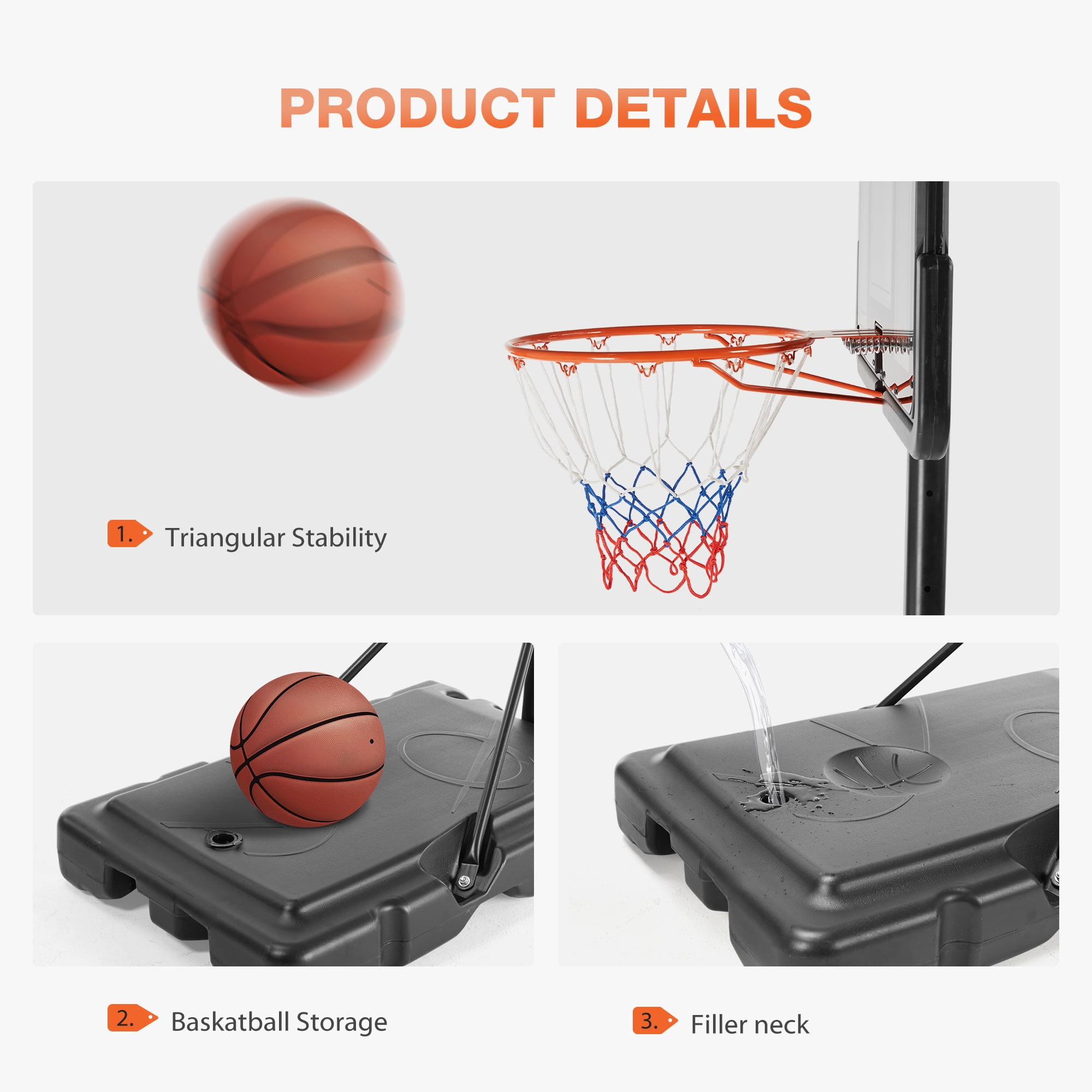JOINSUN 4.2-10ft Basketball Hoop with Adjustable Height, Shatterproof Backboard for Kids, Adults