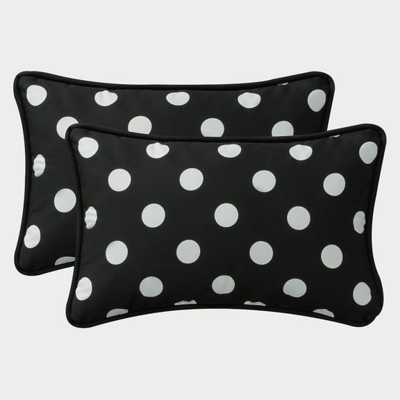 Pillow Perfect 18.5-inch by 11.5-inch Corded Rectangular Outdoor Throw Pillows (Set of 2) - Polka Dot Black
