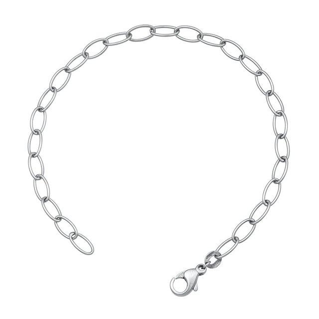 Diamond2Deal 14K White Gold Rh-plated 4.5mm Solid Oval Link 7.5 Inch Chain Bracelet for Women