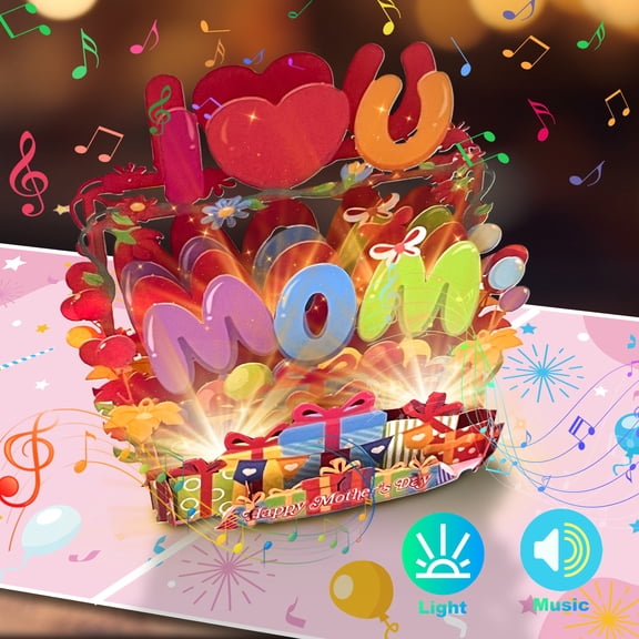 Mother's Day Pop-Up Greeting Card with Envelope, Large 3D I Love You Mom Card for Mom Grandma Wife Daughter Mother-to-be