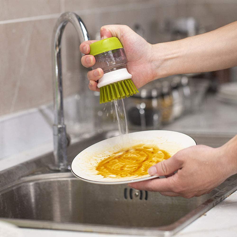 Pine-Sol Long Handle Dish Brush – Soft Bristle Kitchen Scrubber, Safe with  Non-Stick Cookware