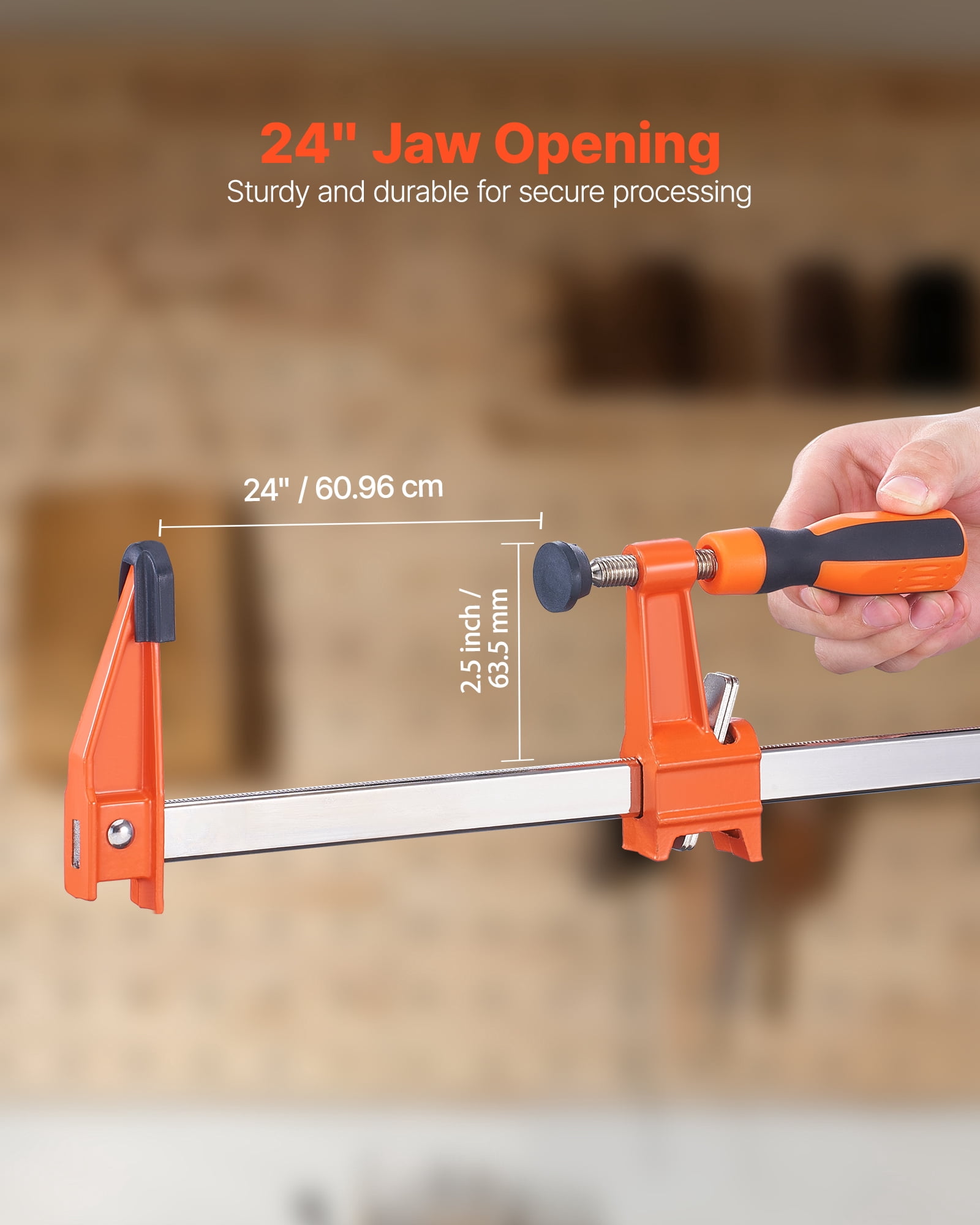 VEVOR Bar Clamps for Woodworking, 2-Pack 24 inch Opening, Lockable F-Clamp with 600 lbs Load Limit, 2-1/2 inch Depth,Cast Iron and Carbon Steel,Easy to Use, Wood Clamps for Woodworking Metal Working