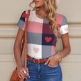 thumbnail image 4 of Cauagu Heart Plaid Women's Crew Neck Round Short Sleeve T Shirts Tops Bodysuit Daily Jumpsuit-X-Large, 4 of 7