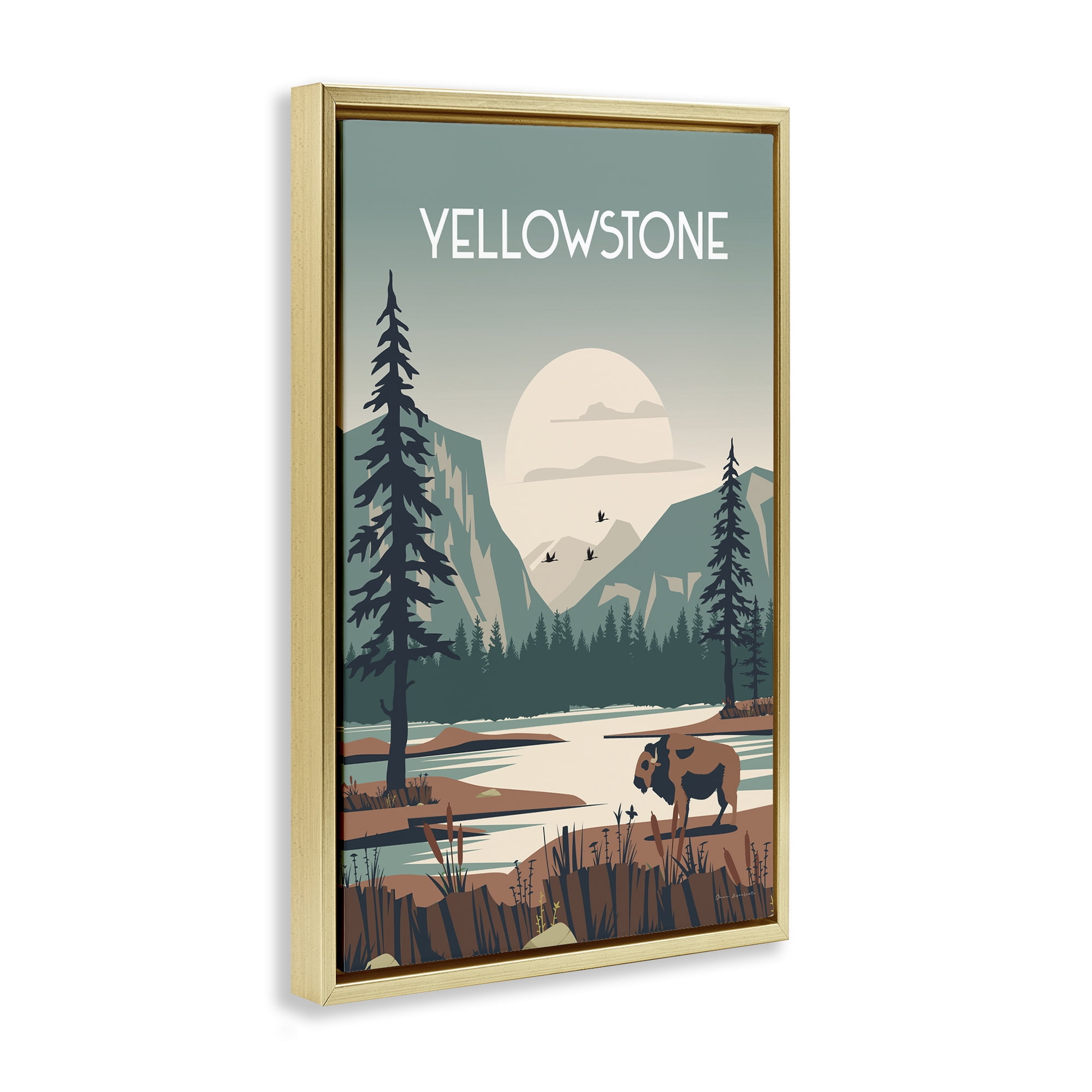 Stupell Industries Yellowstone Landmark View Landscape & Nature Painting Gold Floater Framed Canvas Art Print Wall Art, 17 x 25