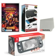 Nintendo Switch Lite Console Gray with Minecraft Dungeons Hero Edition, Accessory Starter Kit and Screen Cleaning Cloth Bundle