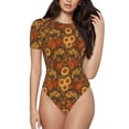 thumbnail image 1 of Bingfone Chicken And Rooster Pattern Women's Round Neck Bodysuit, Tight Snap Button Short Sleeve Bodysuit, Suitable for Party, Sports, Daily Wear-Large, 1 of 7