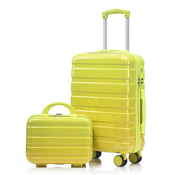 JERFIT Gradient Yellow Green Luggage Set, 2-Piece Carry On Spinner Suitcase with TSA Lock, PC Hardside Lightweight Travel Luggage for Adults