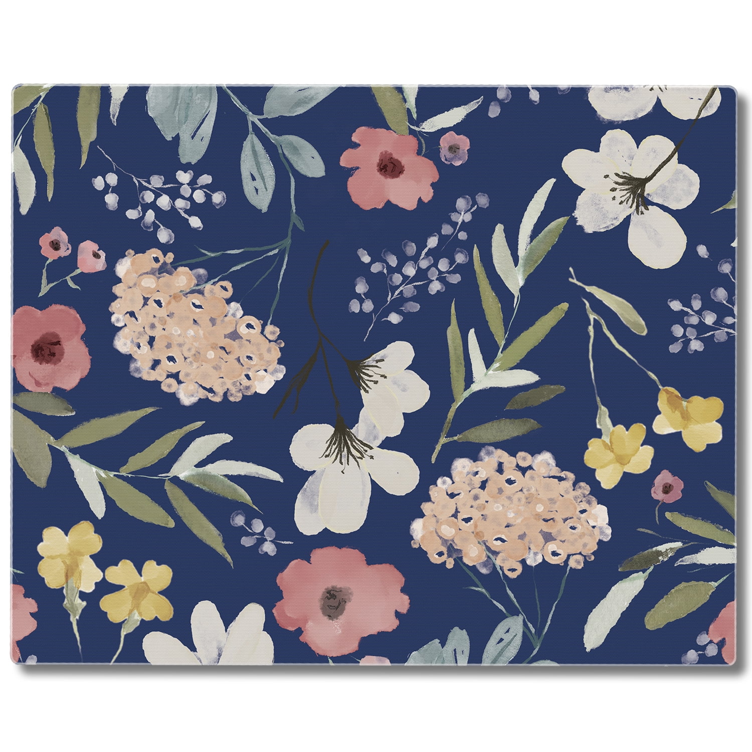 Blue Floral Tempered Glass Cutting Board 10" x 8"