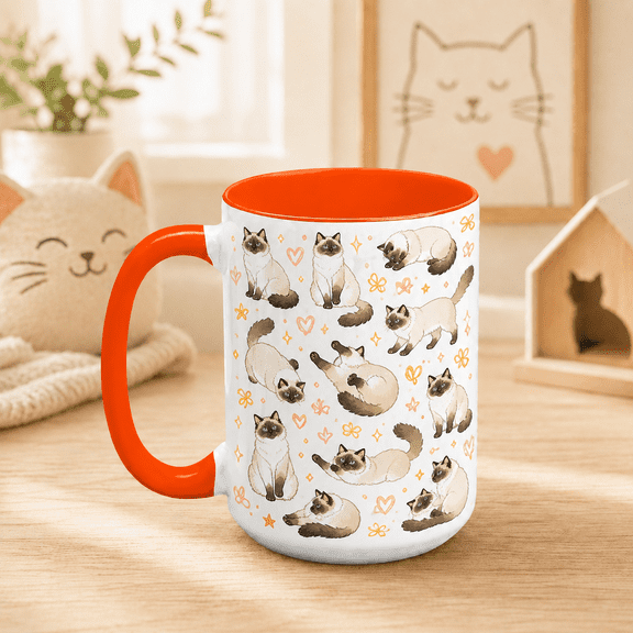 Coffee Mug Birman Cat Pattern Ceramic Coffee Cup for Desk or Kitchen Cat Lover Gift