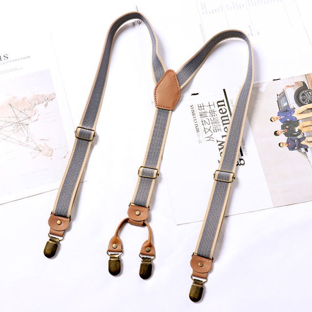 Tirantes anchos resistentes en forma de Y para hombres con 4 clips de metal correas elásticas ajustables