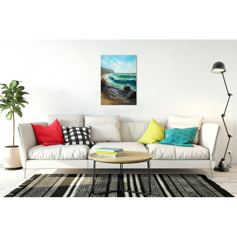 Beach Acrylic Glass Wall Art, Modern Impressionism Painting Print Ocean  Waves Rocky Coast Landscape, Decorative Accent for Living Room Bedroom &,  19 x 26, Teal Dark Brown Sky Blue, by Ambesonne 