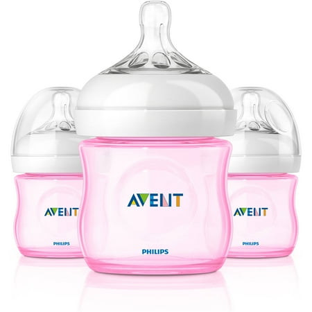 Philips Avent BPA Free Natural Pink Baby Bottles, 4 Ounce, 3 Pack