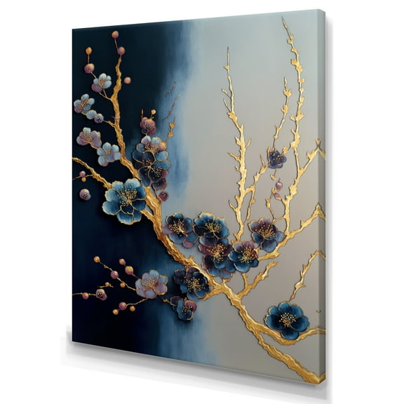 Designart Blue Cherry Blossom Branch II Canvas Wall Art