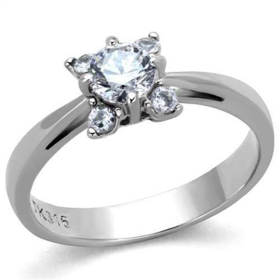 Luxe Jewelry Designs Women's Stainless Steel Halo Engagement Ring with CZ Stones - Size 7 (Pack of