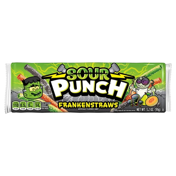 Sour Punch Frankenstraws Halloween Candy 3.2oz Tray
