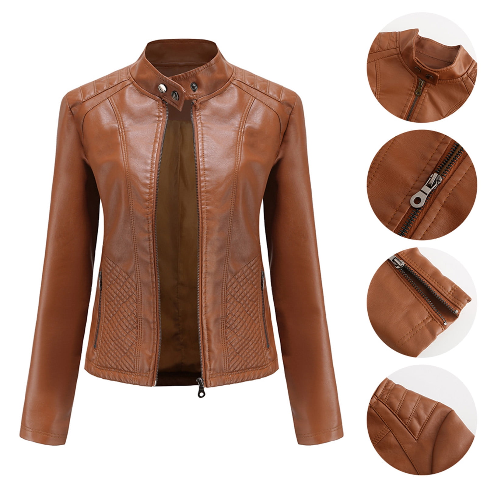 Dtydtpe jackets for women leather jacket women Women Ladies Lapel Motor