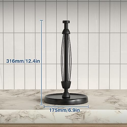 Stainless Steel Paper Towel Holder with Weighted Base and One-Handed Tear Ratchet Mechanism for Kitchen Countertop, Bathroom, or Farmhouse Decor