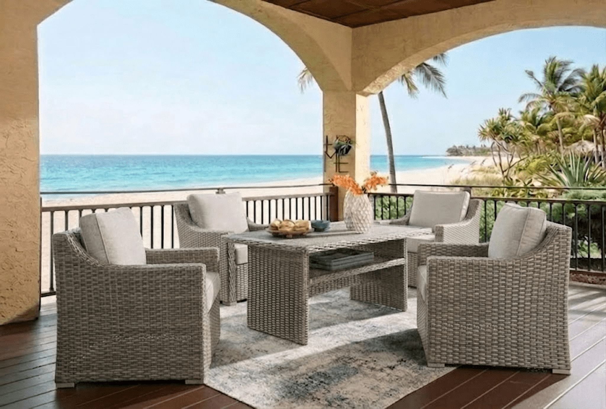Howcool Outdoor Sectional Sofa, Patio Conversation Set, Outdoor Furniture with Two Single Chairs, Wicker Rattan All-Weather Seating Set for Garden Backyard Porch Balcony, Grey