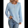 thumbnail image 1 of Camiseta Informal de Punto de Larga con Cuello Redondo y Botones A Rayas para Mujer Azul M, 1 of 9